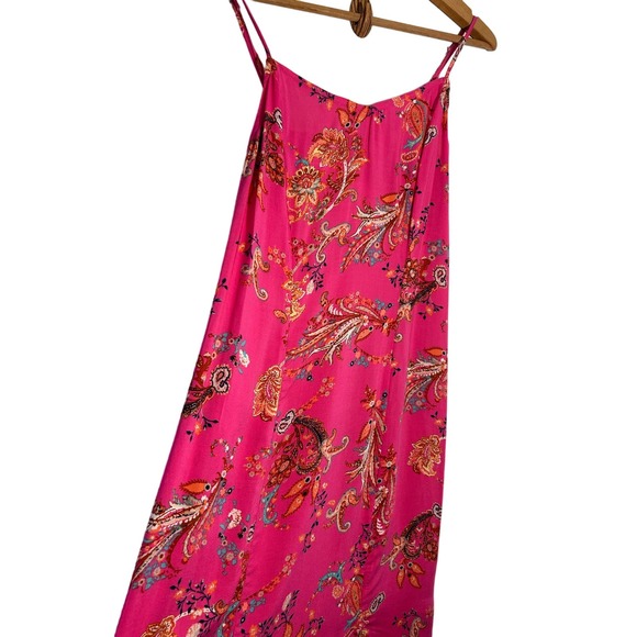 Wonderly Women’s Hot Pink Floral Paisley Double Slit Maxi Tank Dress S - Picture 3 of 14